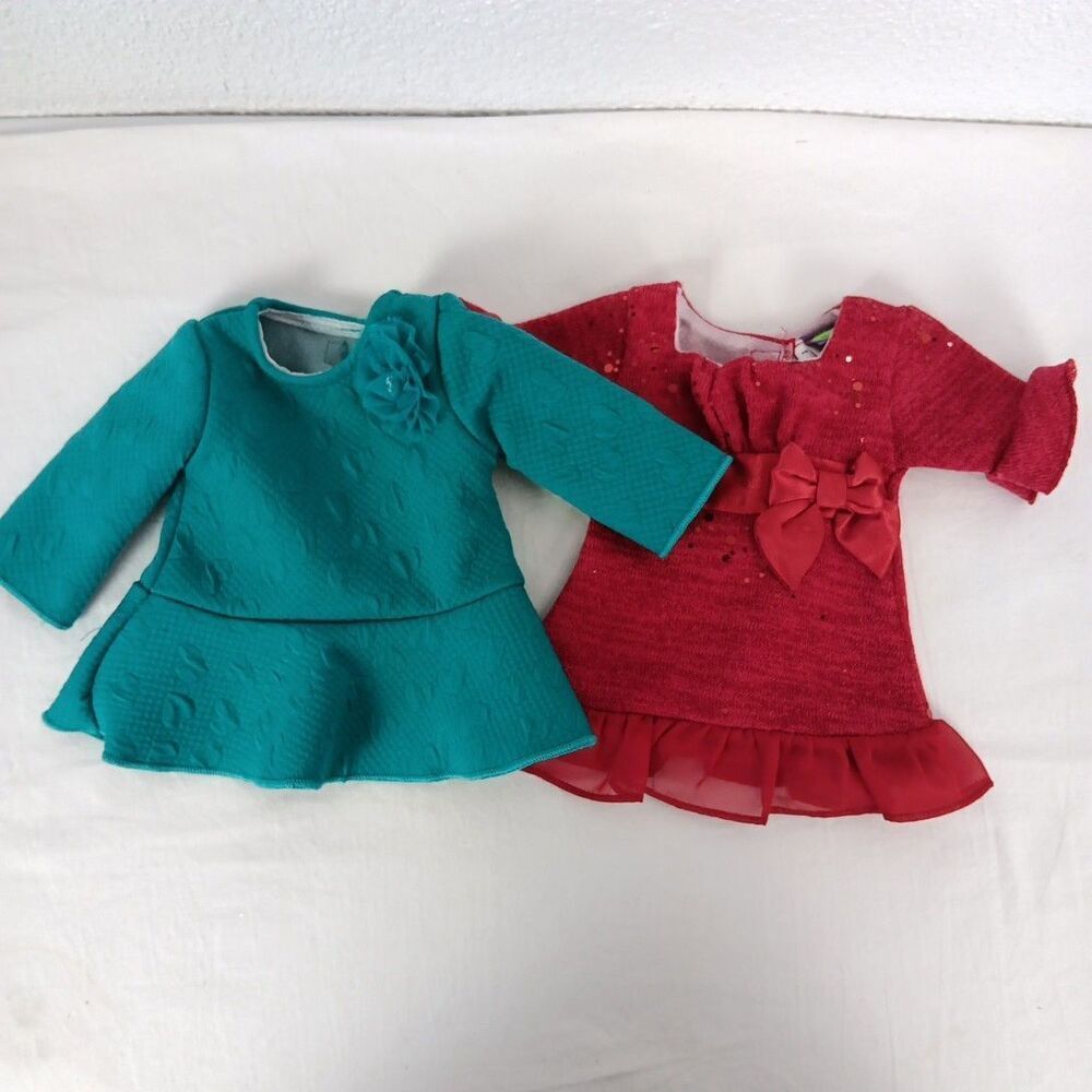 Dolly & Me Dresses Festive Holiday Clothes Red Glitter Satin Bow Green Heart